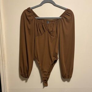 SHEIN Chocolate Brown Puff Sleeve Bodysuit